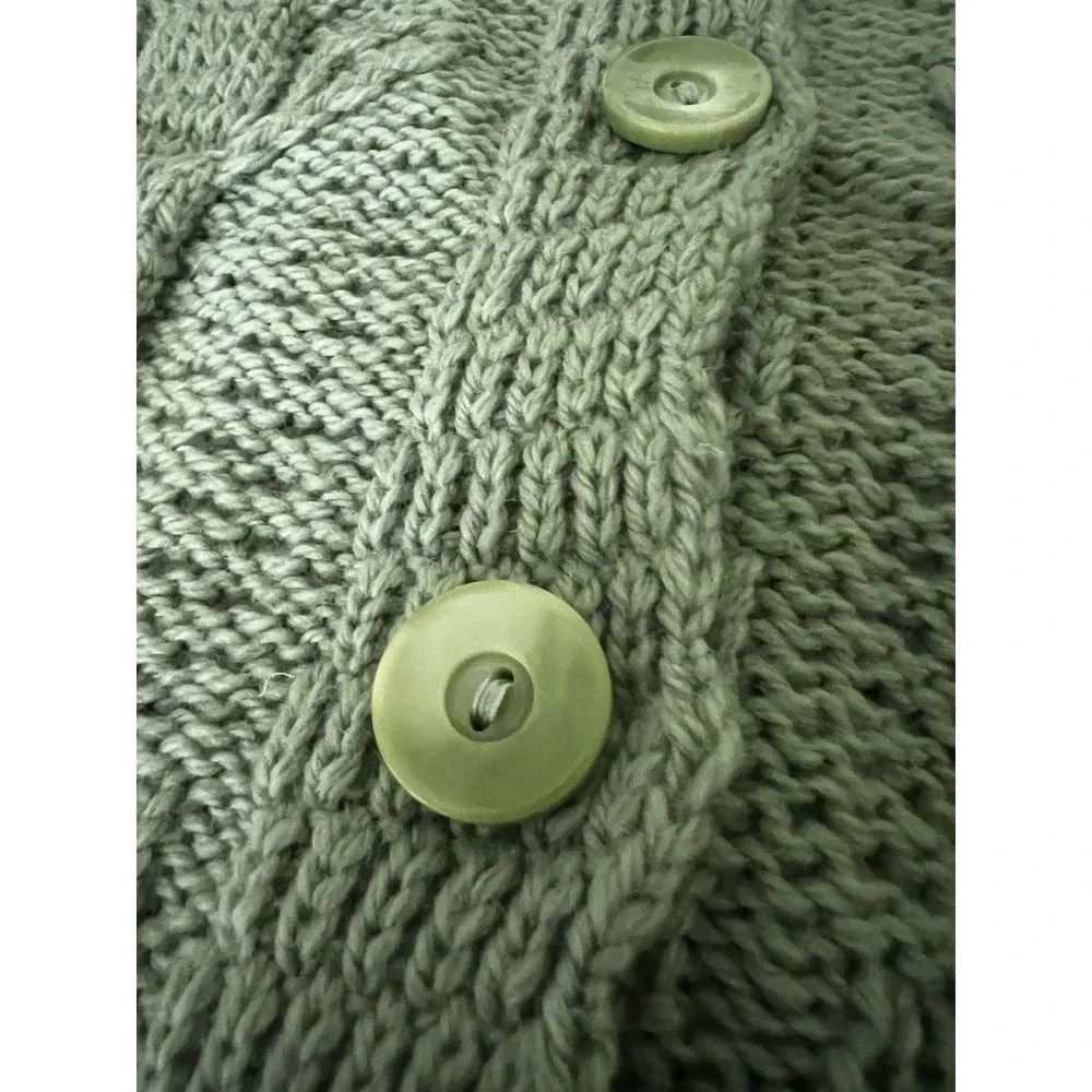 Kilronan Ireland Merino Wool Tree of Life Aran Cardigan Green Cable Knit M